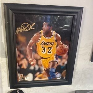 Magic Johnson Framed Black Lakers Basketball Photo 10 x 12